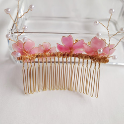 (一点物)桜の髪飾りヘアコームコットンパール/ディップアートフラワー春ヘアアクセサリー春満開成人式/お祝い/和装/ 5枚目の画像