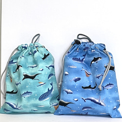 人気の海の生き物巾着袋　25×20 ループ、撥水加工裏付き　　ミントブルー 7枚目の画像