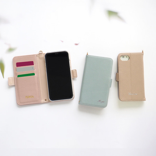 【スマホケース】　iphone　手帳型　全機種対応　革小物　メンズ　レディース スマホケース 手帳型 全機種対応【くすみ レザー手帳ケース×型押し名