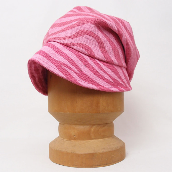 ピッコロフリー・麻・ゼブラ/ピンク フリーサイズ UV たためる帽子 風に飛ばない帽子　 2枚目の画像