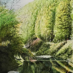 絵画　水彩画　風景画　画題「川面を彩る」 1枚目の画像