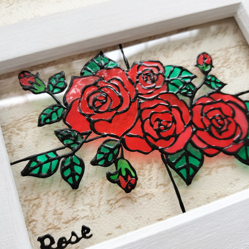 送料無料*ステンドグラス風フレーム*ふんわり薔薇・縦横飾れる・バラ