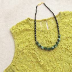 Volume necklace アクリルビーズ  ボリューム ロングネックレス 大ぶり グリーン 緑 マーブル 4枚目の画像