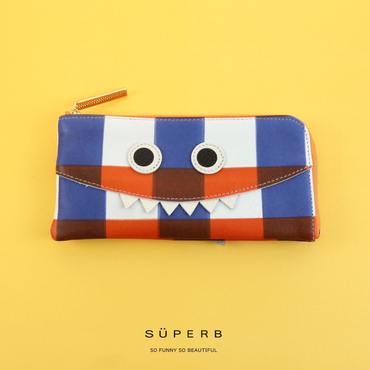 【ツキイチレザー/vol.8】思わず誰かに見せたくなるモンスターL字財布/L字長財布【手描きチェック】