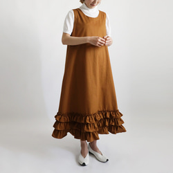 ⁑初夏ＳＡＬＥ　１１７ｃｍ　コットン チノ生地　フリル裾　ジャンパースカート　ワンピース　ゆったり　A21 7枚目の画像