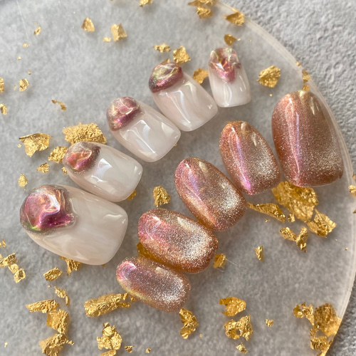 うるうるピンクネイル マグネットネイル オーロラネイル 氷ネイル