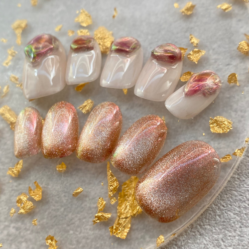 うるうるピンクネイル マグネットネイル オーロラネイル 氷ネイル