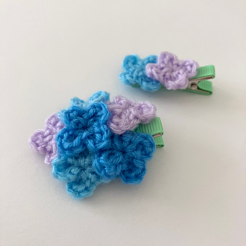 紫陽花のベビーヘアクリップ 2つセット 手編み 雑貨・その他 rumo 通販