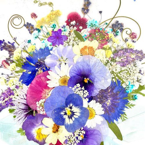 涼やかな淡い水色のビオラブーケ押し花アート額 ギフト 母の日 その他