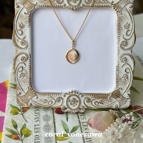 K18 天然珊瑚 花 彫り ペンダントトップ