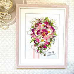 優しい淡い淡いピンクのビオラブーケ押し花アート額 ギフト 母の日