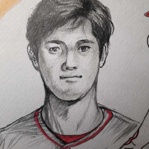色鉛筆画 大谷翔平似顔絵 絵画 makochin 通販 15758865｜Creema