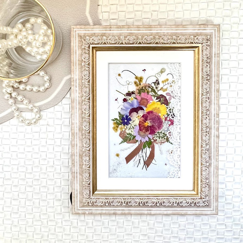 額付き押し花アート ピンクのおしゃれ可愛い押し花アート額 ギフト 母の日 その他アート