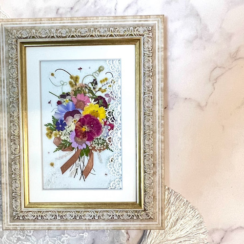 押し花　額縁 ヴィクトリア調のレッドマーブルレトロフレームでお部屋がシックに