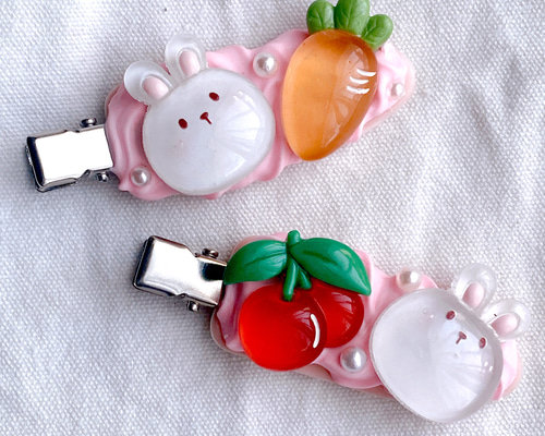 2本セット うさぎ ホイップデコ クリーム ヘアピン ヘアクリップ
