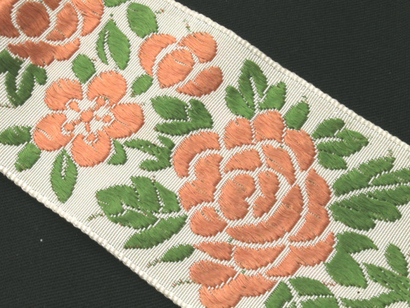 フランス製 アンティーク 花刺繍 グログランシルクリボン（No.2168-2） 4枚目の画像