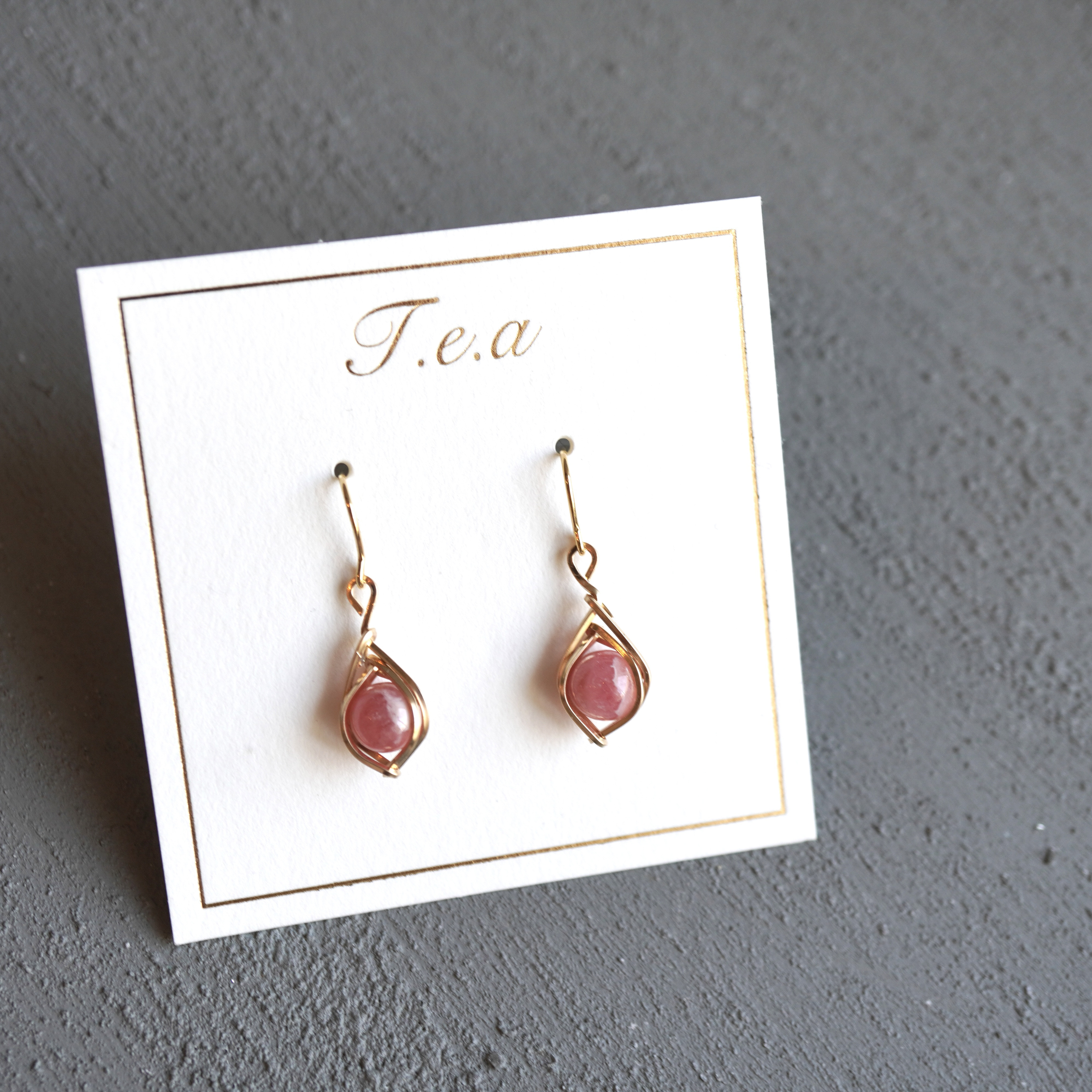 【14KGF】インカローズのしずく留めピアス