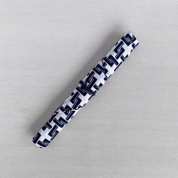 【1点もの】浴衣地の箸袋・カトラリーホルダー -白に紺の菱形籠目模様 Y-32 3枚目の画像