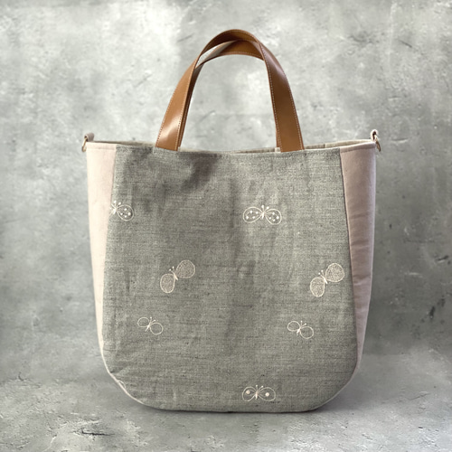 ⚮̈ミナペルホネン choucho ＋ nopparaグレー まるっこトートＬ トート