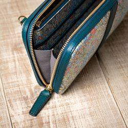 上質なミニバッグお財布&スマホショルダー＊ヒヤシンス柄&本革ブルー＊ミネルバ ボックス＊ギフト 7枚目の画像