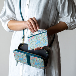 上質なミニバッグお財布&スマホショルダー＊ヒヤシンス柄&本革ブルー＊ミネルバ ボックス＊ギフト 18枚目の画像