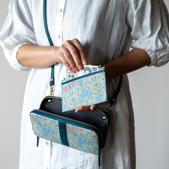 上質なミニバッグお財布&スマホショルダー＊ヒヤシンス柄&本革ブルー＊ミネルバ ボックス＊ギフト 18枚目の画像