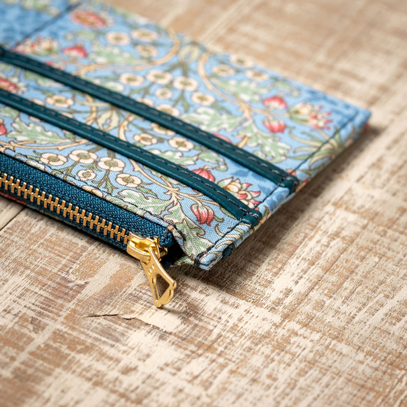 上質なミニバッグお財布&スマホショルダー＊ヒヤシンス柄&本革ブルー＊ミネルバ ボックス＊ギフト 10枚目の画像