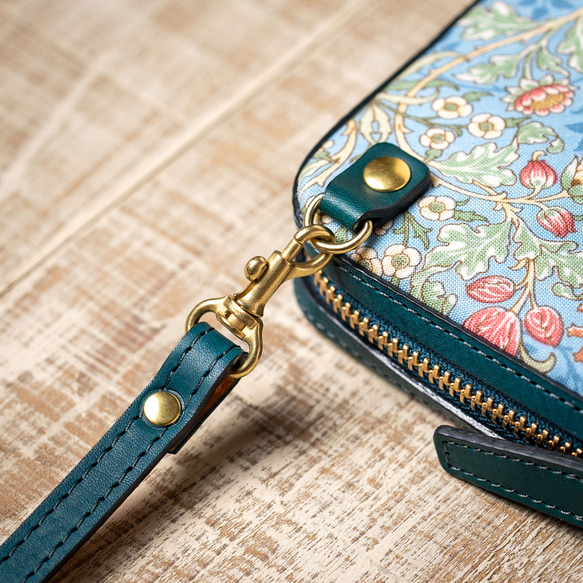 上質なミニバッグお財布&スマホショルダー＊ヒヤシンス柄&本革ブルー＊ミネルバ ボックス＊ギフト 15枚目の画像