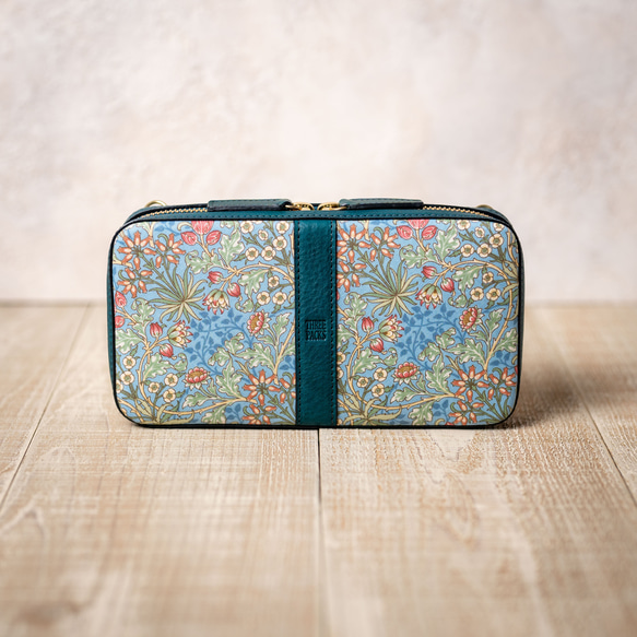 上質なミニバッグお財布&スマホショルダー＊ヒヤシンス柄&本革ブルー＊ミネルバ ボックス＊ギフト 11枚目の画像