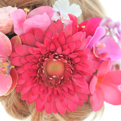 髪飾り　ピンク　パピヨン　蝶々　ラン　ガーベラ　ヘッドドレス　結婚式　ブライダル　成人式　フラワーパーツ　ヘアパーツ 11枚目の画像