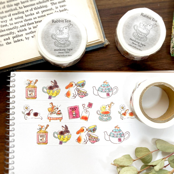 【完売】Rabbit Teaマスキングテープ｜うさぎ×紅茶（20mm） 4枚目の画像