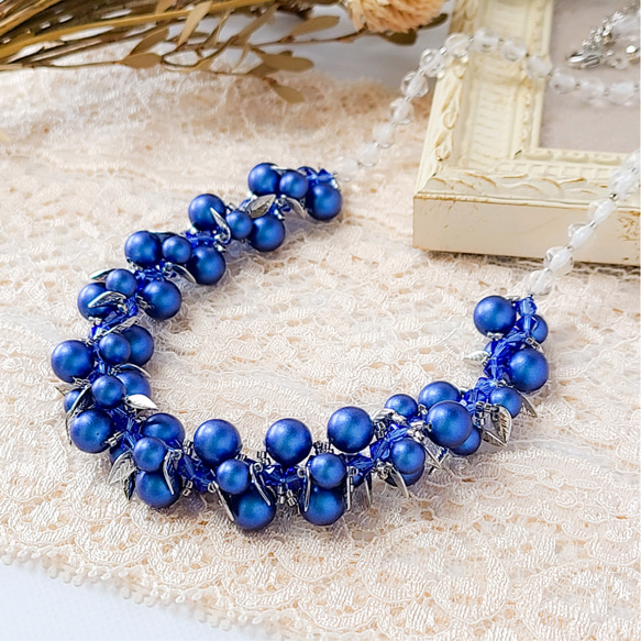 天然石とビーズのネックレス&ブレスレット（ネイビー） 天然石とビーズのネックレス&ブレスレット（ネイビー）