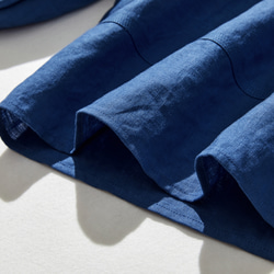 美しいシルエットのデザインプルオーバー　トップス  リネン100％　9分袖 鮮やなか青色　230403-1 7枚目の画像