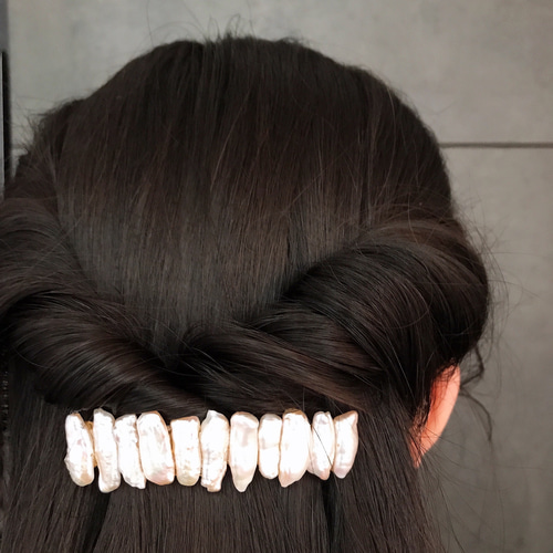 ケシパール バレッタ 淡水真珠♢まとめ髪♢ヘアアクセ和装 バレッタ 