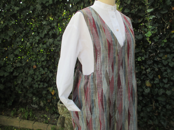 ウール着物から作った　ジャンパースカート。 2枚目の画像