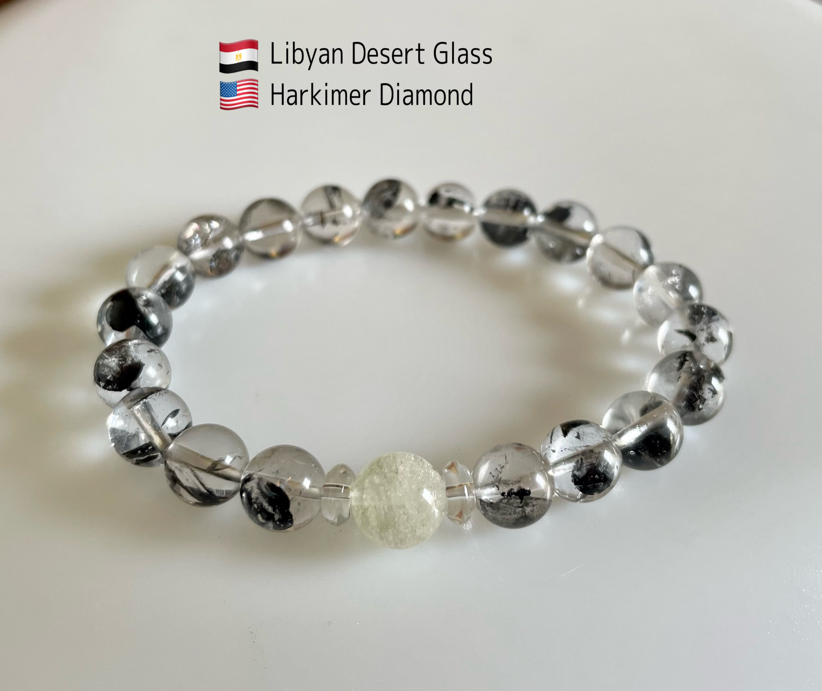 ハーキマー ダイヤモンド　リビアングラス　ブレスレット リビアングラス×ハーキマーダイヤモンド・デザインブレスレット