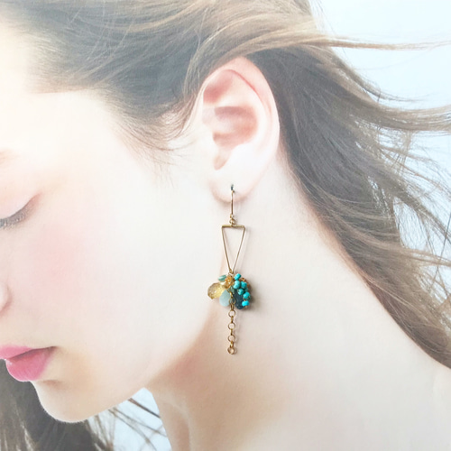 k14gf】ハニークォーツとターコイズのピアス(イヤリング) ピアス 