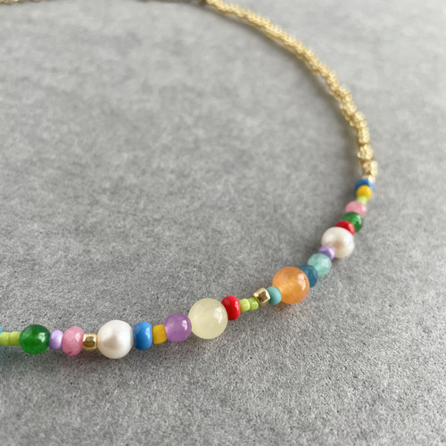 天然石×ビーズネックレス（カラフル×ゴールド） ネックレス