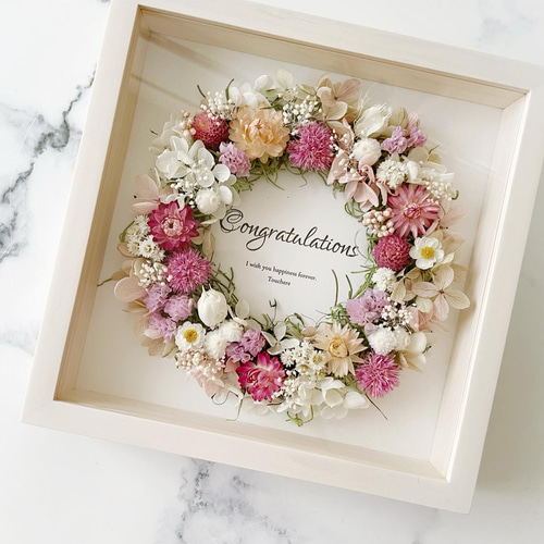 名入れ可｜ドライフラワーフォトフレームリース＊ピンク フォト