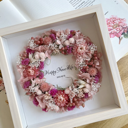 名入れ可｜ドライフラワーフォトフレームリース＊ピンク フォト