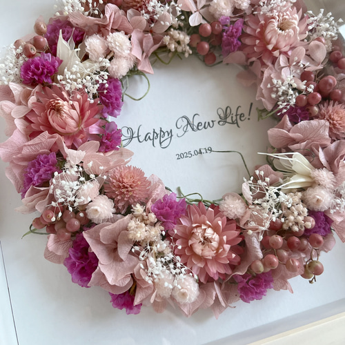 名入れ可｜ドライフラワーフォトフレームリース＊ピンク フォト