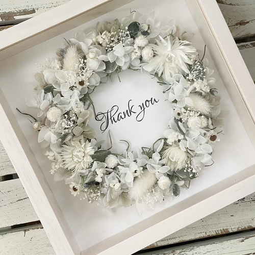 名入れ可＊ドライフラワーフォトフレームリースアレンジ＊ホワイト  