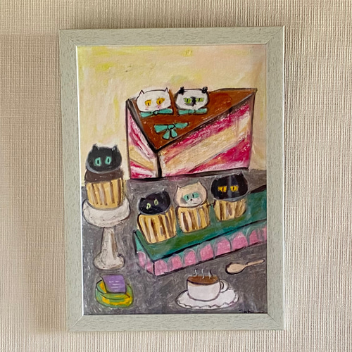 絵画。壁掛け原画【Cute cat cake】0 2 絵画。壁掛け原画【Cute cat cake】0 2