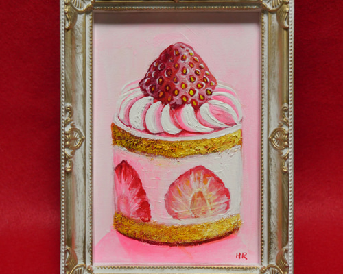 油絵 ミニ絵画【ショートケーキ】 絵画 HR 通販 15760261