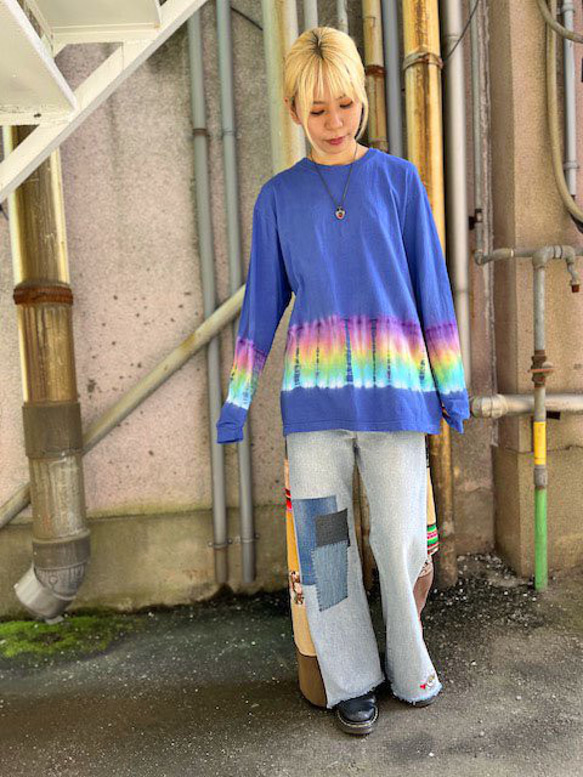 タイダイ染め 長袖Ｔシャツ Lサイズ　HIPPIES DYE ブルー HD19-17 1枚目の画像