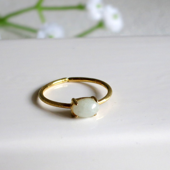 本翡翠◇SILVER925・18KGPビルマ産翡翠リング・オーバル　７号～フリーサイズ 1枚目の画像