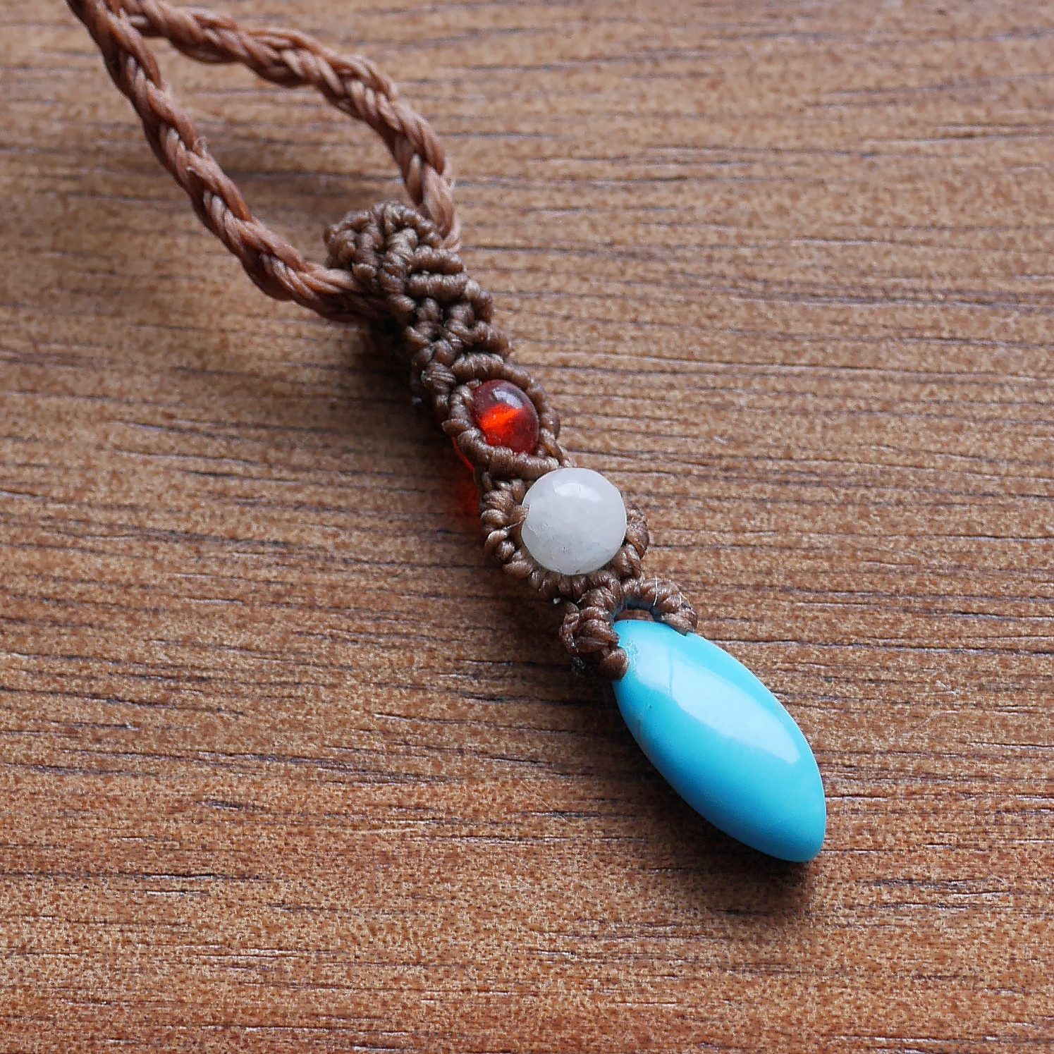 レア☆マクラメペンダント☆天然キングマン ターコイズ・ペリドット_MPKT_07