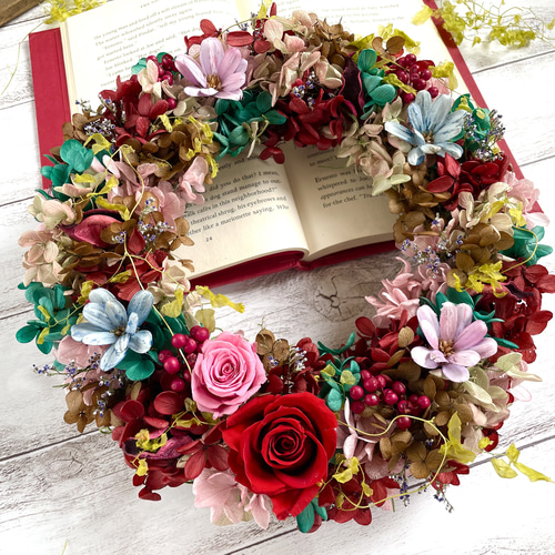 プリザーブドフラワー　ローズと紫陽花のエレガントリース　大きめ27㎝ プリザーブドフラワー ローズと紫陽花のエレガントリース 大きめ27