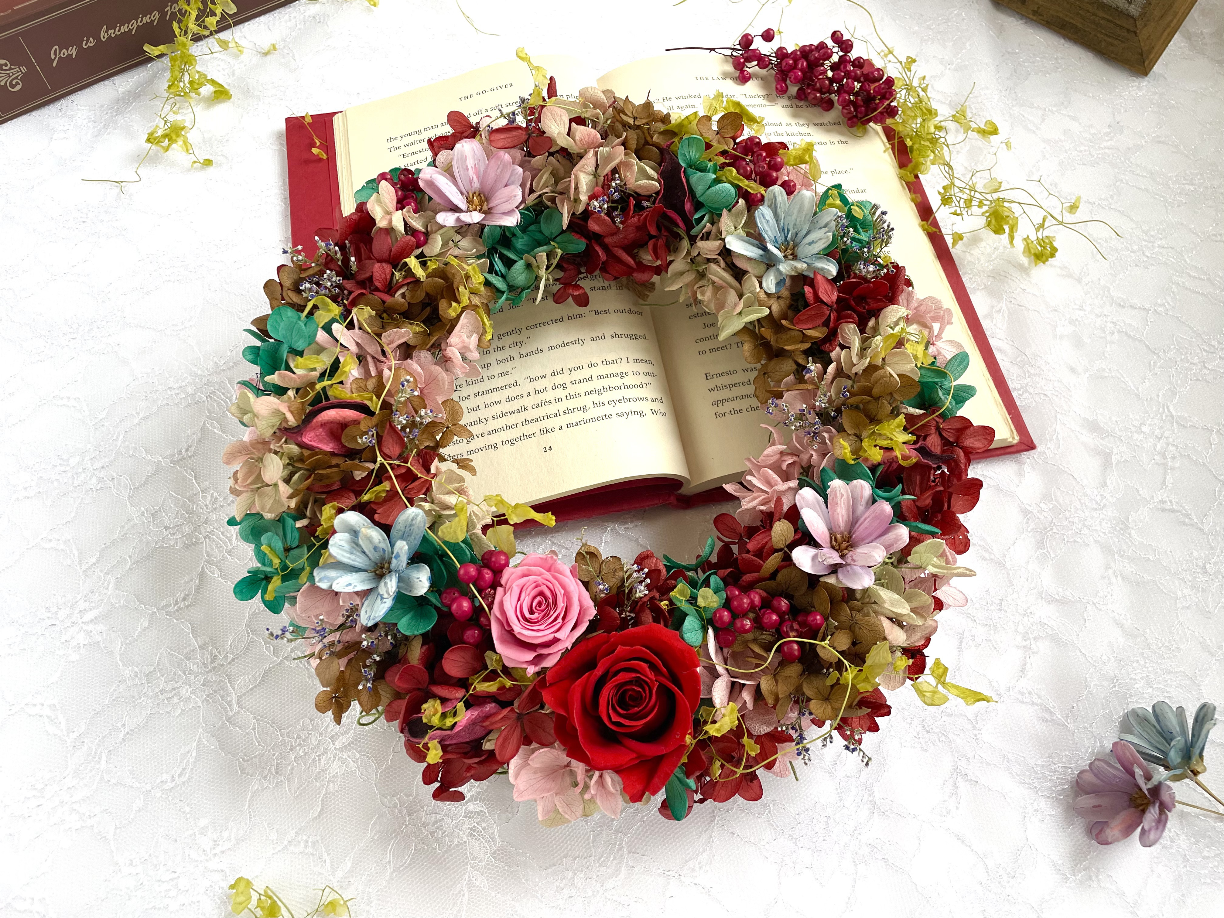 プリザーブドフラワー薔薇と紫陽花リース【エレガント】