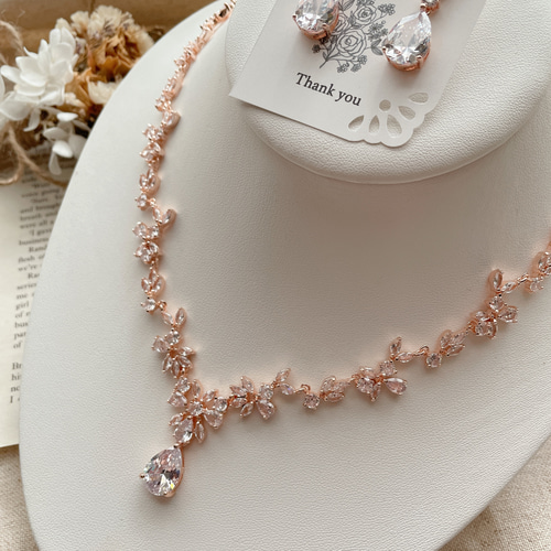 ☆美品☆【ミハエルネグリン】花ネックレス イヤリングセット　ピンクベージュ パール シルバー /K14ネックレス/イヤリング(花珠/アコヤ真珠